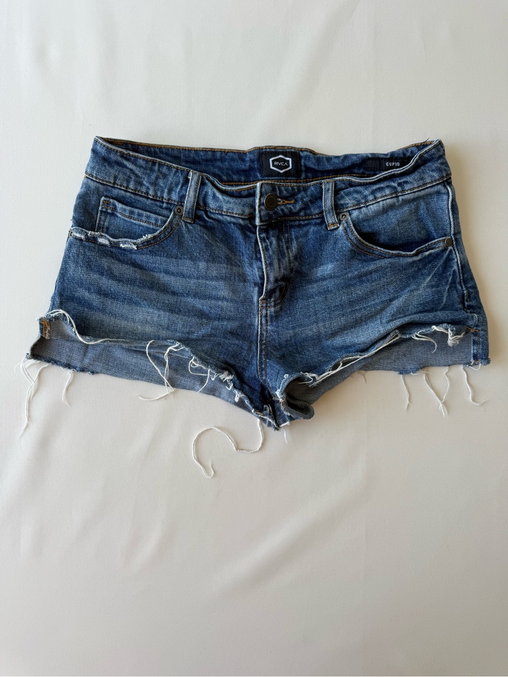 RVCA Cupid Denim Cutoff Shorts Women Size 28 Blue Distressed Cuffed Raw Hem